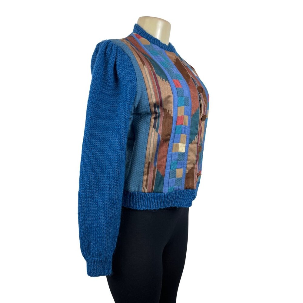Vintage Button-Up Patchwork Cardigan Sweater With… - image 2